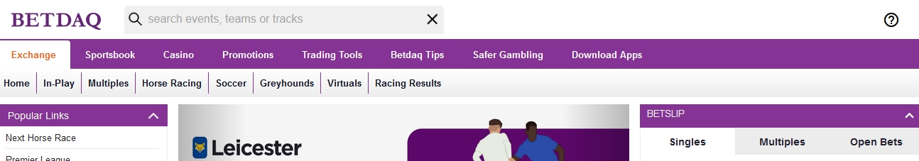 BETDAQ Exchange -sivuston yläbanneri